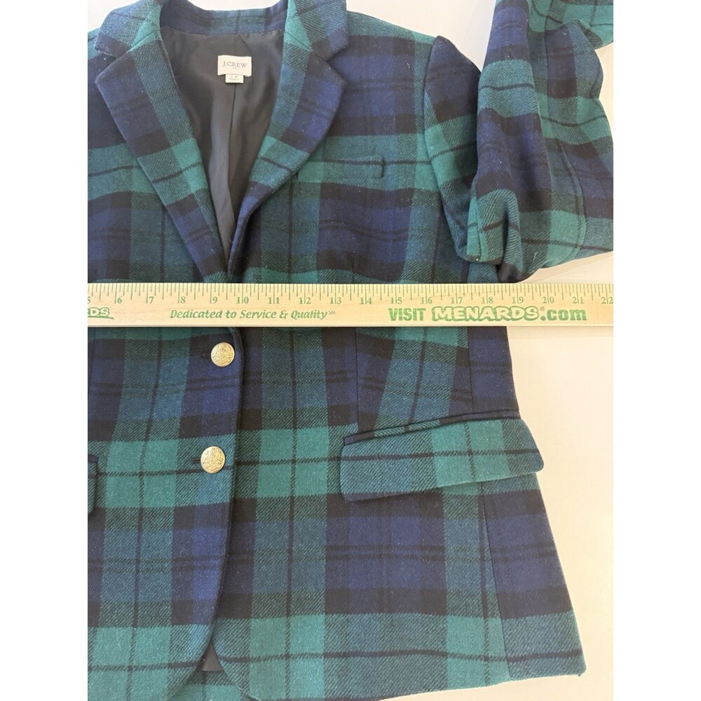 J.Crew Women’s Plaid Blazer Jacket Size 12 Wool Blend Green Tartan Gold Buttons - Picture 12 of 16
